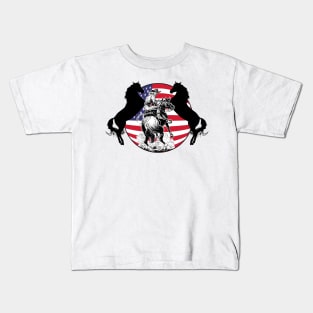 American cowboy, patriotic flag and black horses Kids T-Shirt